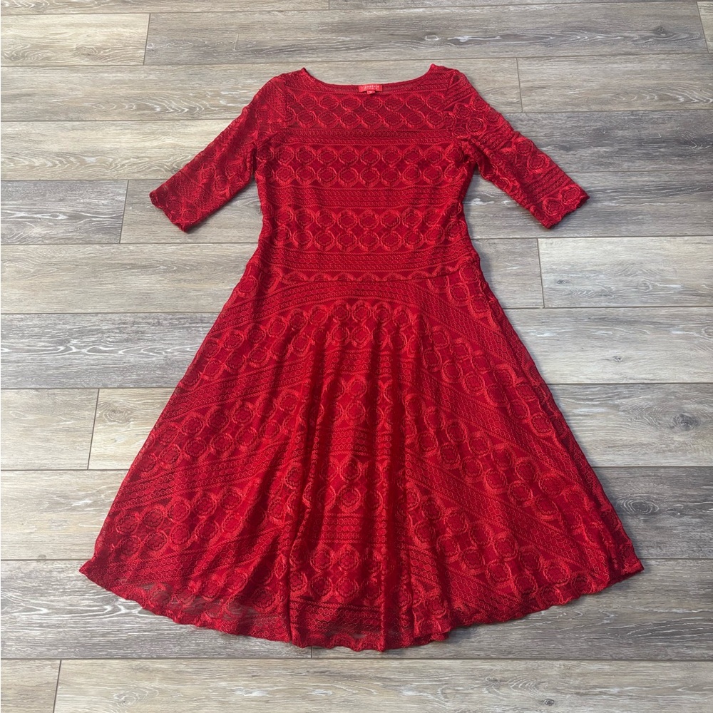 Signature by Sangria Dress Women Sz 14 Red Lace Lined Holiday Party Love Boho